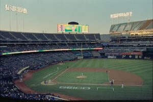 2005: Managed $200 Million Oakland Coliseum Bond Sale a baseball stadium filled with lots of people